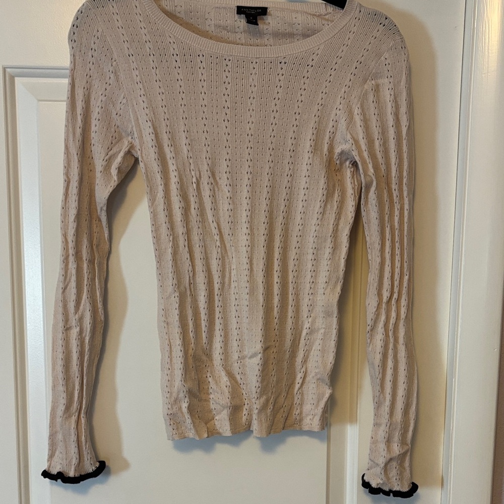 Ann Taylor Factory Cream Long Sleeve Knit Top